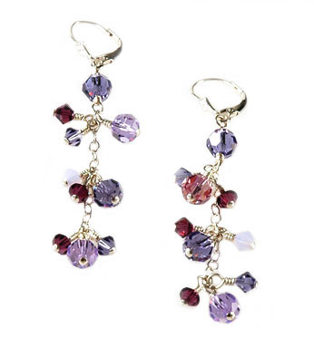 עגילי כסף אשכול ארוך וקריסטלים