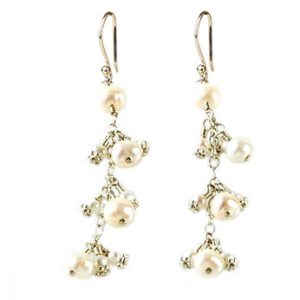 עגילי כסף אשכול ארוך משולב פנינים